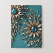 Badge Iridescent teal glass beads rectangle button (Recto)