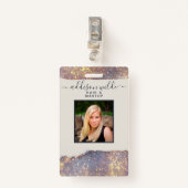 Badge Iridescente Purple Gold Glam Parties scintillant I (Devant avec clip)