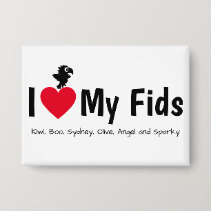 Badge J'aime mes Fids Perroquet Enfants Plumé