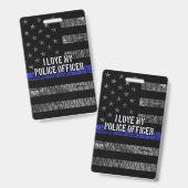 Badge J'aime mon policier Thin Blue Line détérioré (Avant & arrière)