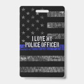 Badge J'aime mon policier Thin Blue Line détérioré (Arrière)