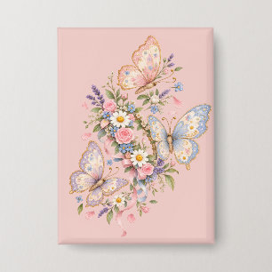 Badge Jardin d'anniversaire papillon pastel
