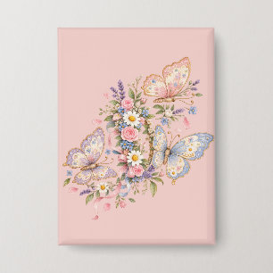 Badge Jardin d'anniversaire papillon pastel