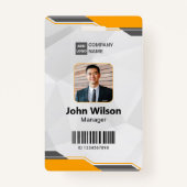 Badge Jaune & Argent moderne ID avec photo et code-barre (Devant)