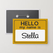 Badge Jaune Blanc Nom personnalisé Bonjour Je m'appelle (Recto/Verso)