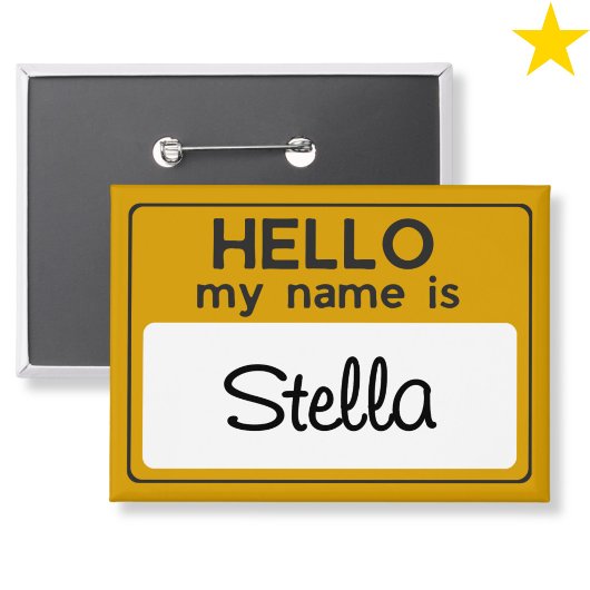 Badge Jaune Blanc Nom personnalisé Bonjour Je m'appelle