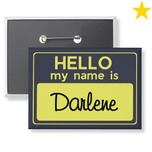 Badge Jaune Marine Nom Personnalisé Bonjour Je M'appelle