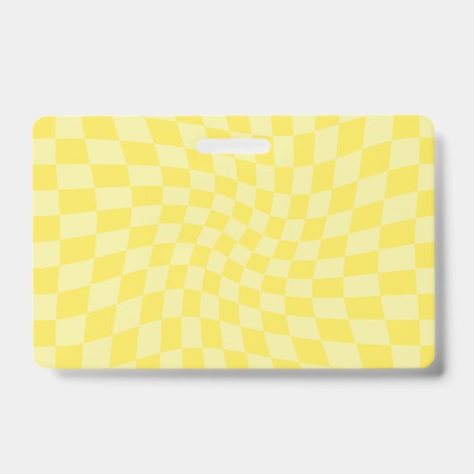 Badge Jaune Pastel Citron Rétro Damier Déformé (Avant)