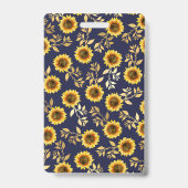 Badge Jaune Soleil Or Marine Motif Feuilles Tournesols (Arrière)