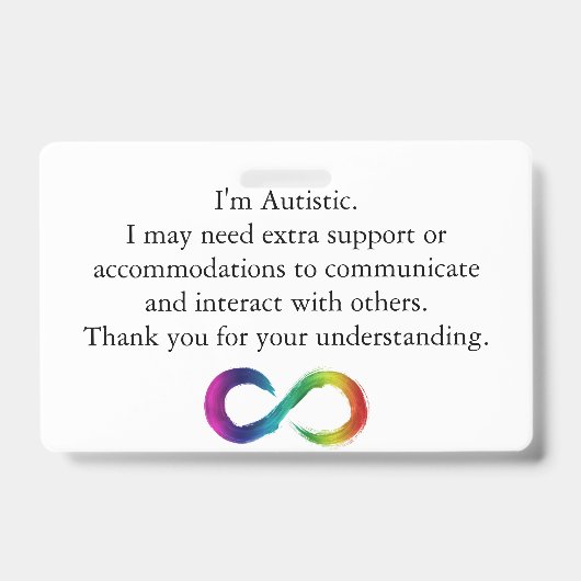Badge "Je suis autiste" Carte de communication (Avant)
