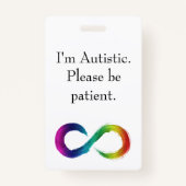 Badge "Je suis autiste, soyez patient, s'il vous plaît" (Devant)