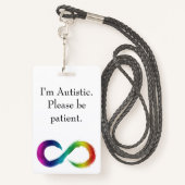 Badge "Je suis autiste, soyez patient, s'il vous plaît" (Derrière avec lanière)