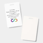 Badge Je suis autistique - carte de communication (Avant & arrière)