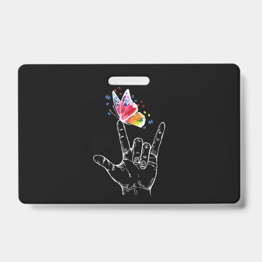 Badge Je t'aime Langue des Signes Papillon Autisme (Avant)