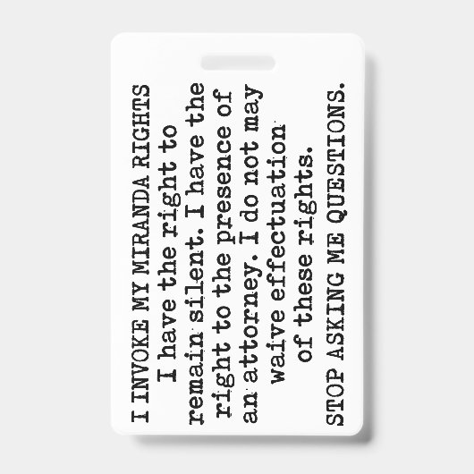 Badge J'invoque mes droits Miranda/Je ne consens pas (Avant)
