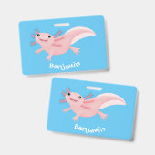 Badge Joli axolotl rose heureux (Avant & arrière)