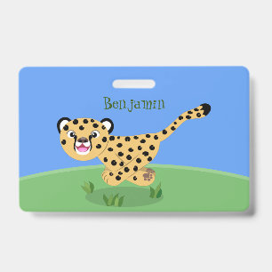 Badge Joli bébé guépard en cours de dessin animé illustr