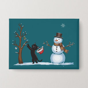 Badge Joli bonhomme de neige de Noël Chats Amoureux Xmas