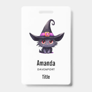 Badge Joli chat noir portant un chapeau de sorcière