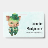 Badge Joli Cochon de Conte de Fées Vert en Tenue Élégant (Arrière)