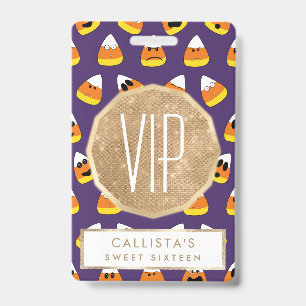 Badge Joli Émoticône Halloween Orange Violet Maïs Sucré
