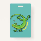 Badge Joli gecko vert salutations avec dessin animé (Dos)