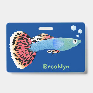 Badge Joli guppy fantaisie poisson tropical dessin animé