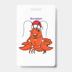 Badge Joli homard heureux portant un chapeau de Noël des