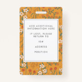 Badge Joli Jaune Floral Employé Photo ID Modèle (Dos)