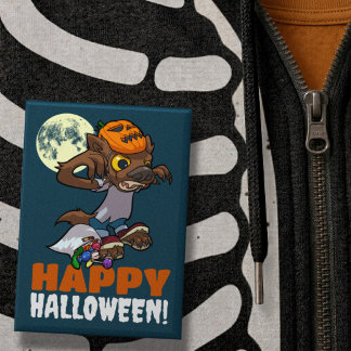 Badge Joli loup-garou Joyeux Halloween ! Farce ou friand