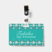 Badge Joli motif floral sur Aqua (Front with Clip)