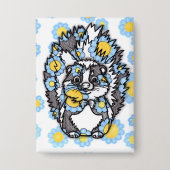 Badge Joli mouffette avec un rectangle de fleurs bleues (Recto)