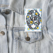 Badge Joli mouffette avec un rectangle de fleurs bleues (Insitu)