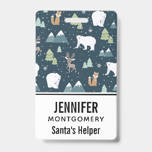 Badge Joli Noël Animaux d'hiver Motif rustique