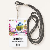 Badge Joli oiseau bleu et jaune sur une branche Photogra (Derrière avec lanière)