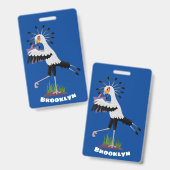 Badge Joli oiseau secrétaire écrivant des notes dessin a (Avant & arrière)