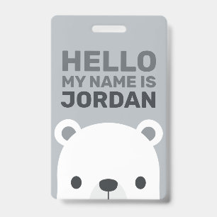 Badge Joli petit ours polaire avec nom personnalisé