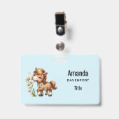 Badge Joli poney mangeant des marguerites (Avant avec clip)