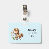 Badge Joli poney mangeant des marguerites (Arrière avec clip)