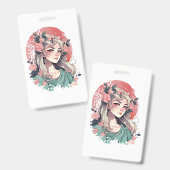Badge Jolie Fille d'Anime (Avant & arrière)