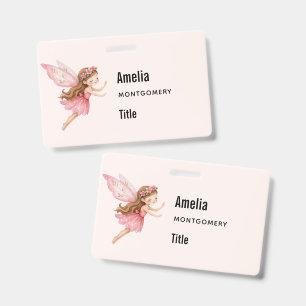 Badge Jolie Fille Fée dans une Robe Rose Fantaisiste