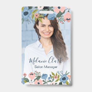 Badge Jolie Fleur Rose Et Bleu Cadre Floral Photo ID