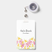 Badge Jolie florale rose et jaune (Avant avec rétractable)