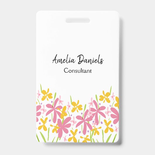 Badge Jolie florale rose et jaune (Avant)
