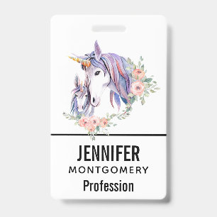 Badge Jolie licorne maman & bébé aquarelle Floral