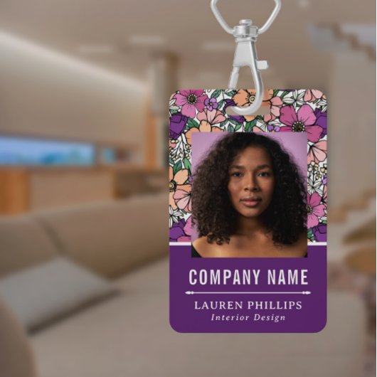 Badge Jolie Pêche & Purple Floral Modèle d'entreprise