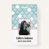 Badge Jolies Écailles de Sirène Aquarelle Pailletées Ros (Devant)