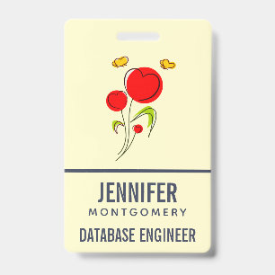 Badge Jolies fleurs rouges en forme de cœur et papillons