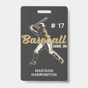Badge Joueur de baseball nom personnalisé, numéro, texte