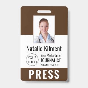 Badge Journaliste Passe Photo Nom Logo ID Brown